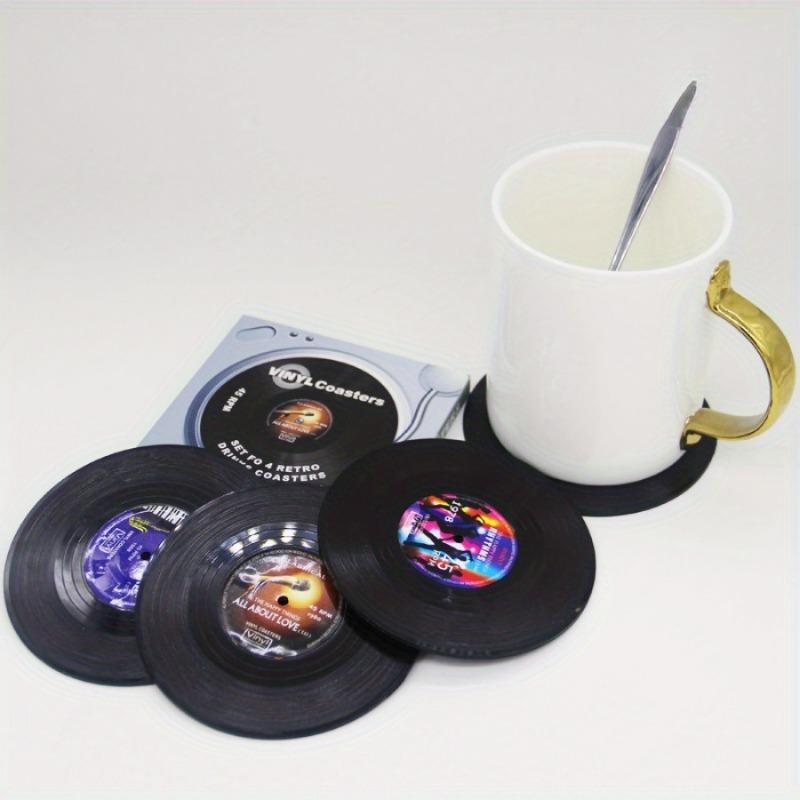4 Peças Porta-Copos Clássicos Vintage de Disco de Vinil CD Tapete Isolante Personalizado Café Bar Jogo Americano