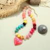 Rainbow Resin Bead Necklace for Women, Chunky Pave Crystal Large Heart Pendant, Dopamine Summer Beach Y2K Statement Jewelry