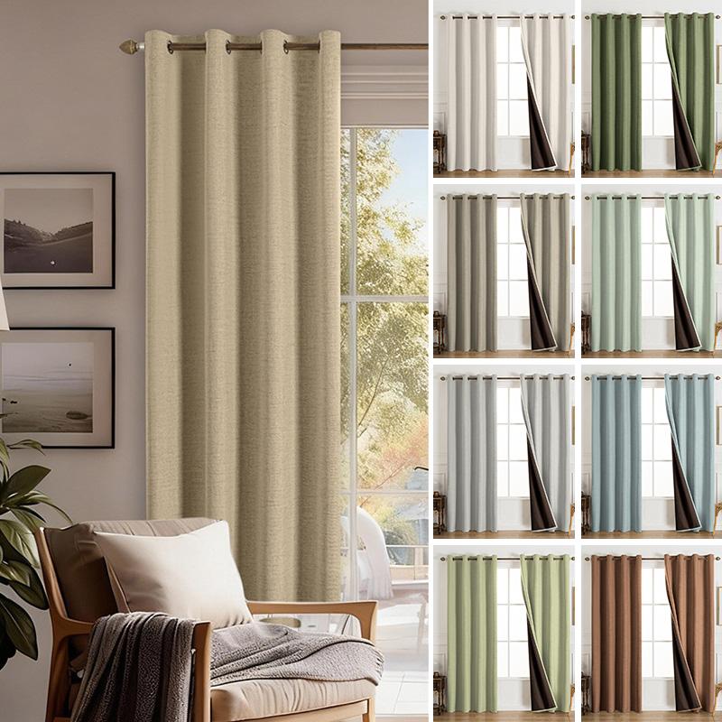 Solid Color Linen Texture Blackout Curtain with Black High Precision Thermal Insulated Sun Blocking Hotel Home Homestay Decor