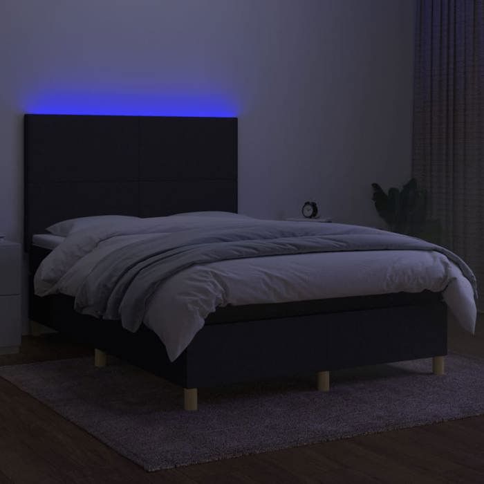 Exclusive House - Bed Slatted Base and Mattress and LED Black 140x200 Cm Fabric