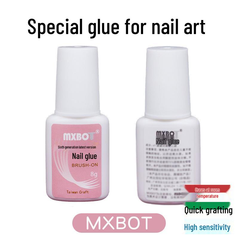 

MXBOT Pink Label Nail Tip Glue - 8g with Brush, Ideal for Rhinestones & False Nails