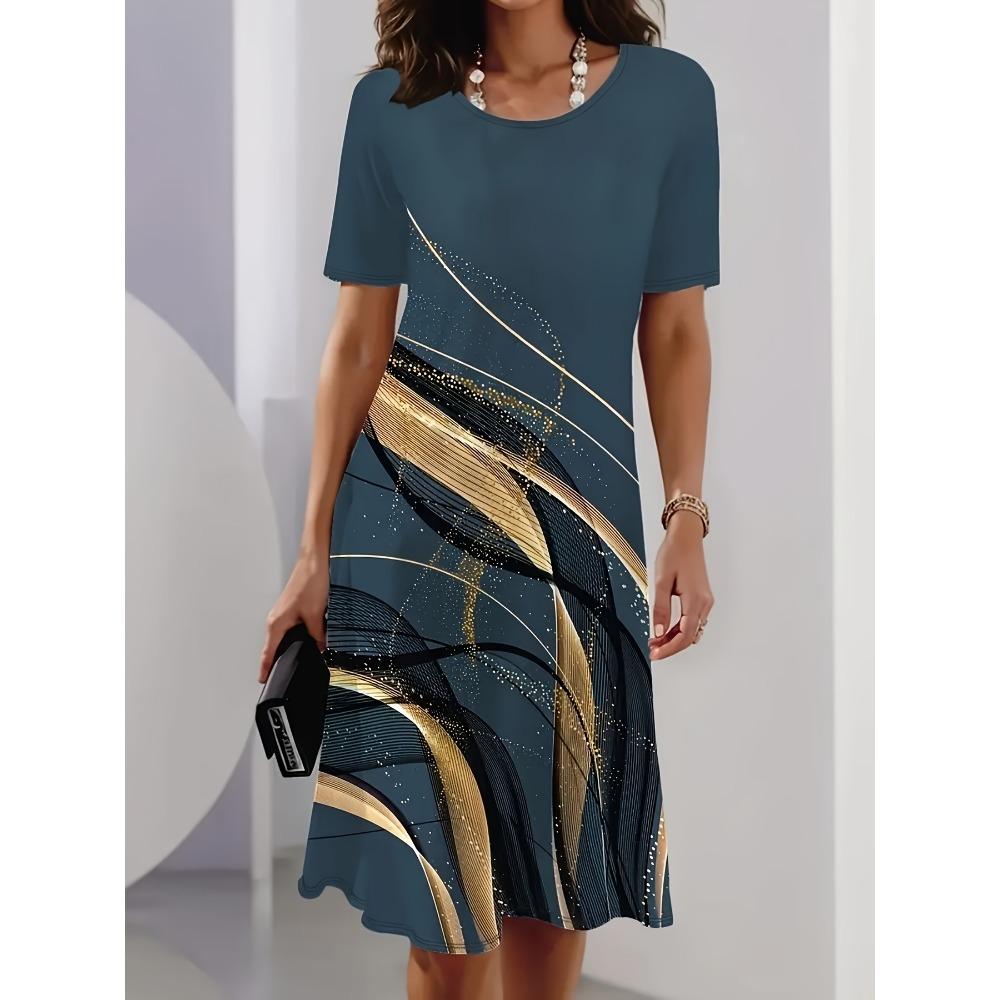 Women's Summer Dress 3D Printed T Shirt Dress Short Sleeve Casual Loose Beachwear Vacation Clothing with Round Neck