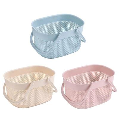 Cestino da bagno portatile per uso domestico con manico, per articoli da toeletta da bagno, contenitore in plastica cava, per dormitorio, cucina, beige, bianco, rosa