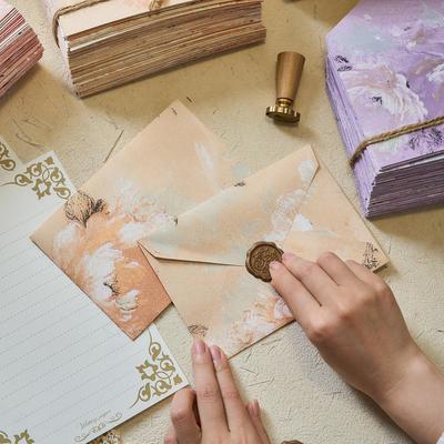 Retro Chinesisches Blumenpapier & Umschlag Set mit Goldfolienprägung