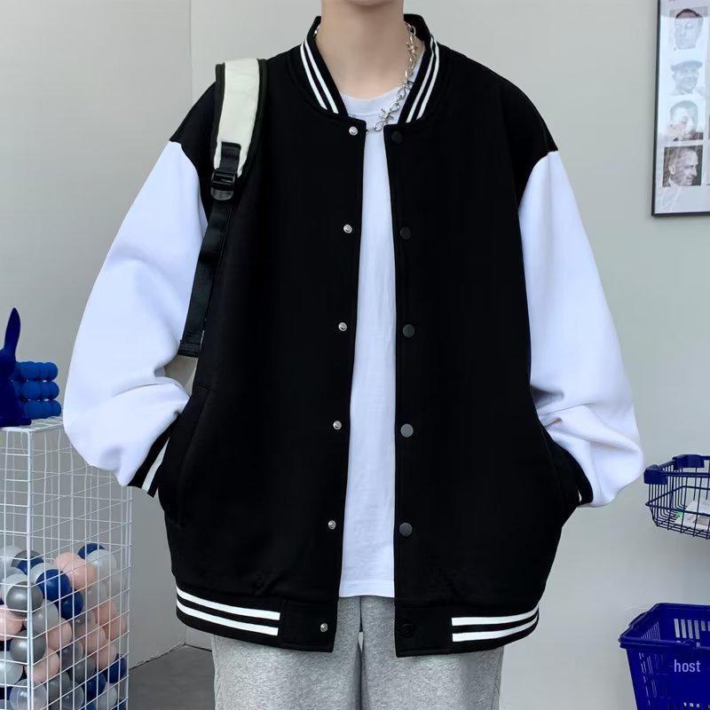 Cardigan de baseball de toamnă pentru băieți, stil trendy Hong Kong: Culoare contrastantă, Croială largă, Jachetă casual