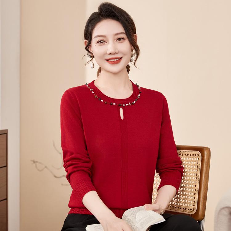 New Style Middle-aged Mother Autumn Bottoming Shirt Fashionable Sweater Middle-aged and Elderly Women Autumn and Winter Sweater Top