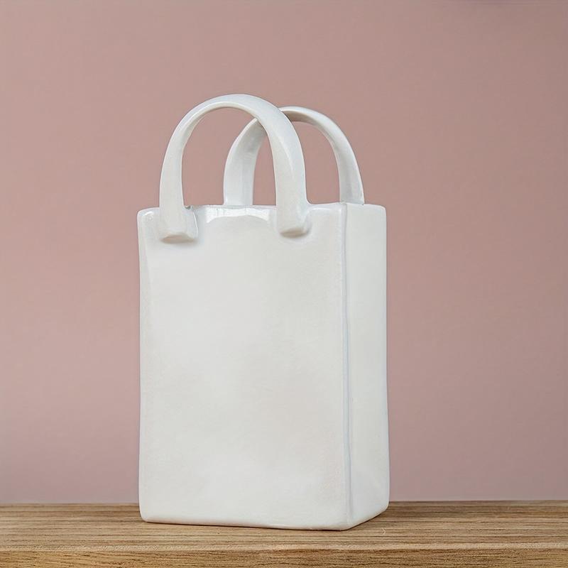 Handbag Shape Vase Modern Decorative White Vase Home Decoration Dried Flower Arrangement Table Decoration