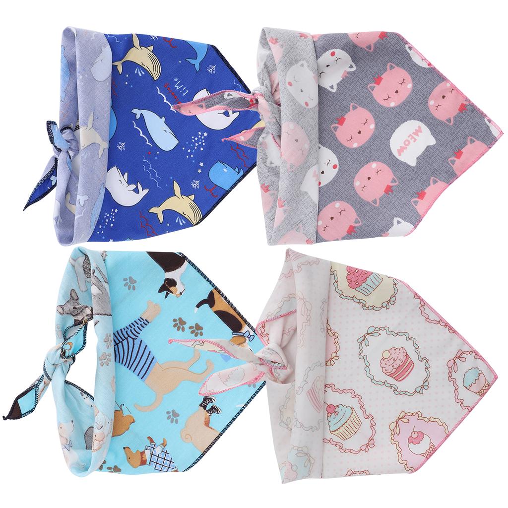 4Pcs Dog Neck Scarf Cotton Handkerchief Triangular Bib Washable Printing Style Pet ClothingL 72.5 x 49cm