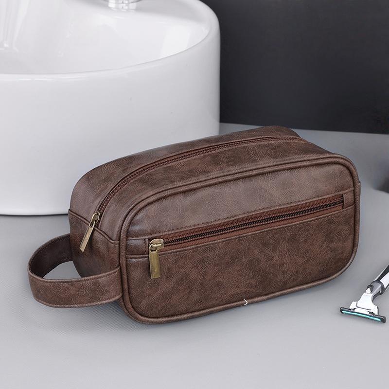 Men's Storage Bag Organizer Travel Business Trip Outdoor Toiletry Bag PU Portable Handheld Cosmetic Bag Large Capacity