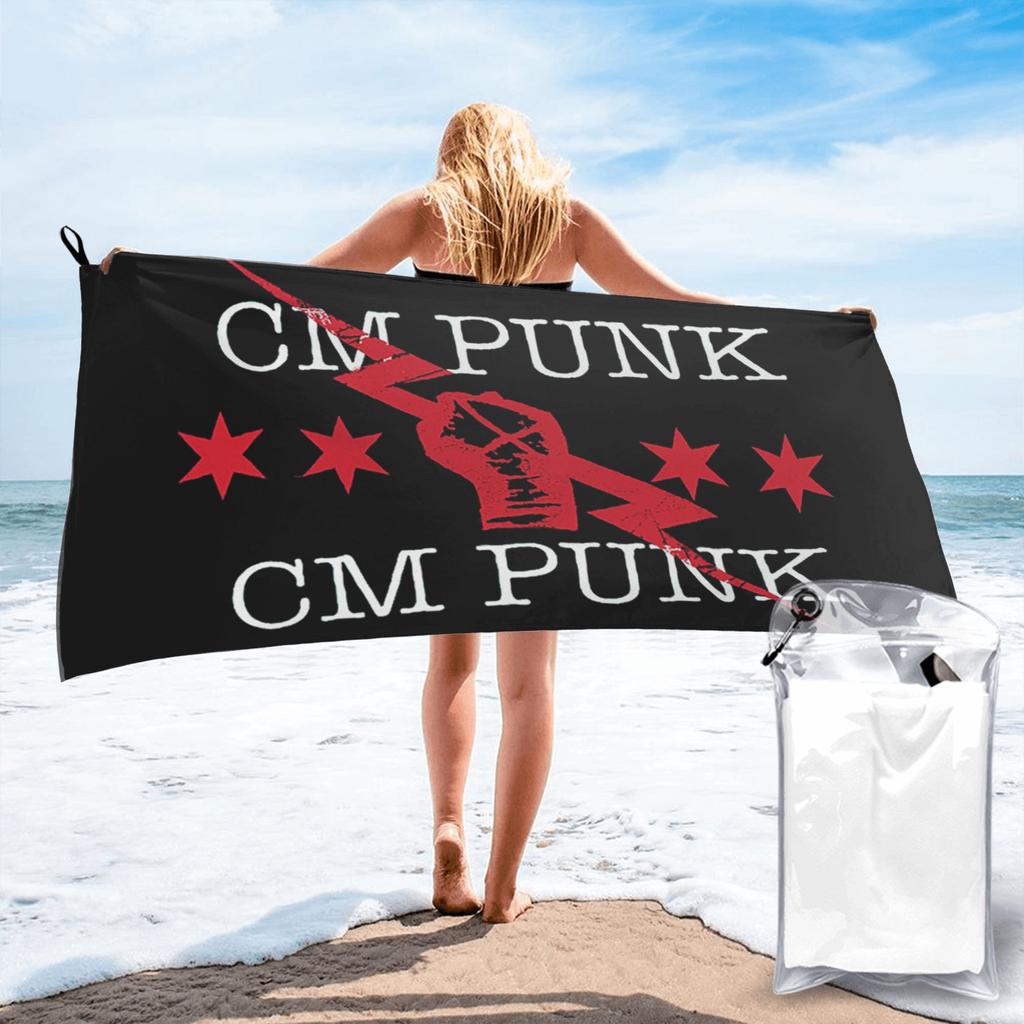 Cm Punk Logo Beach Towel Soft Microfiber Quick Dry Absorbent Quick Towels For Yoga