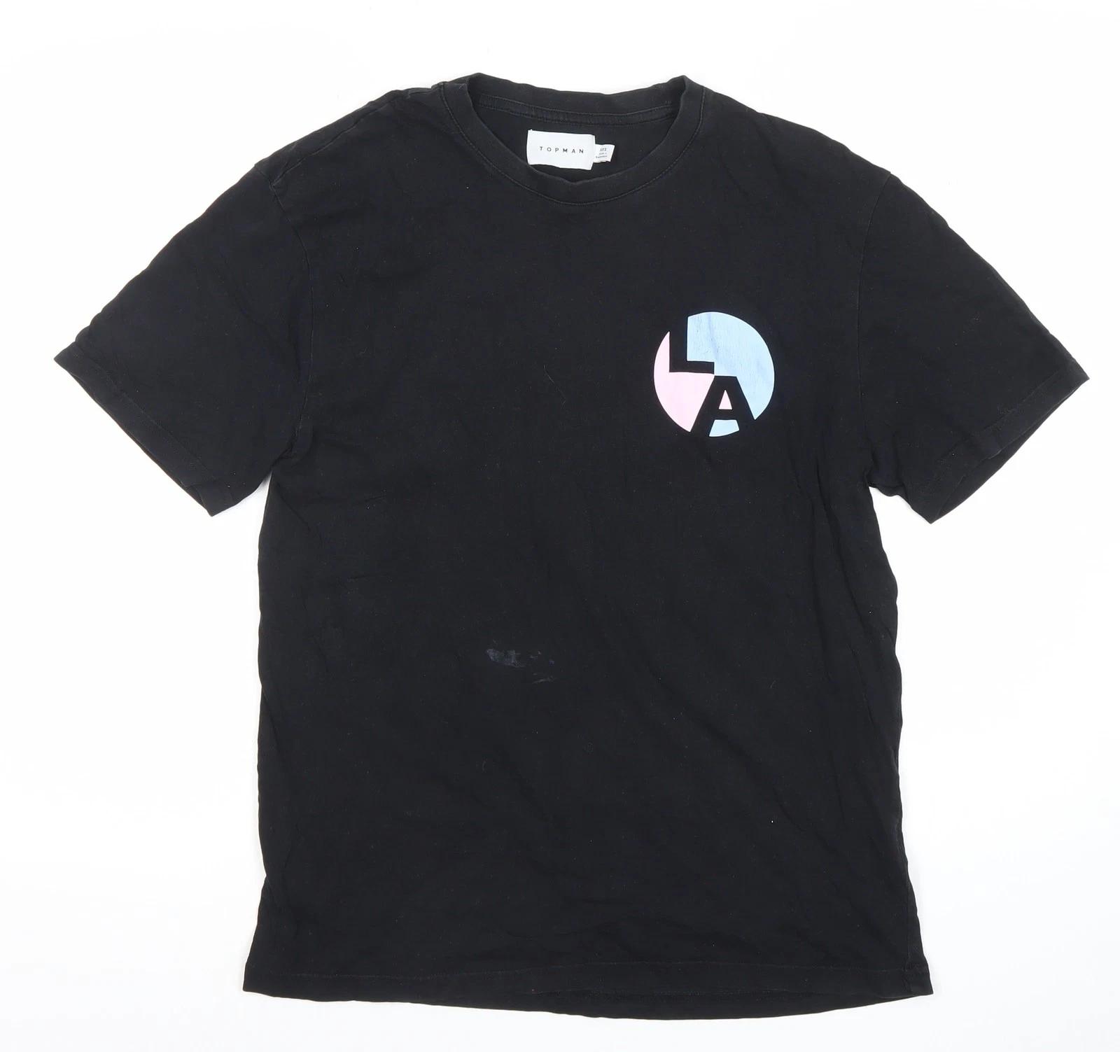 Topman Men’s Black XS LA Graphic Print Crew Neck T-Shirt 4XL