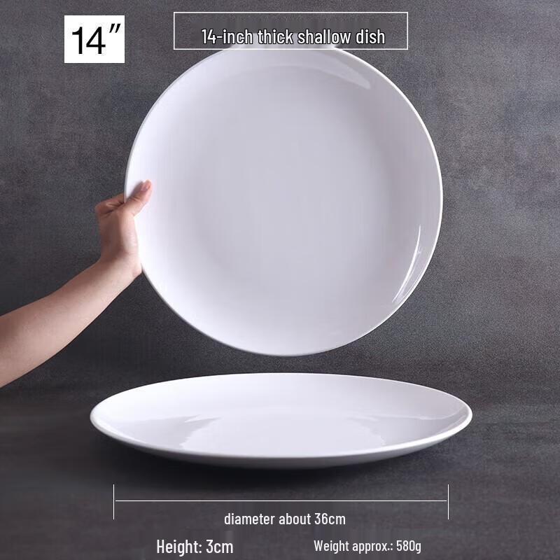 JINGRX 14-inch Round White Melamine Serving Plate 14-inch