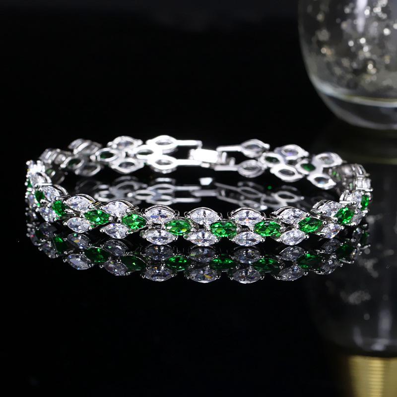 Accessories Temperament Leaf Platinum Plated Jewelry Aaa Zircon Bracelet