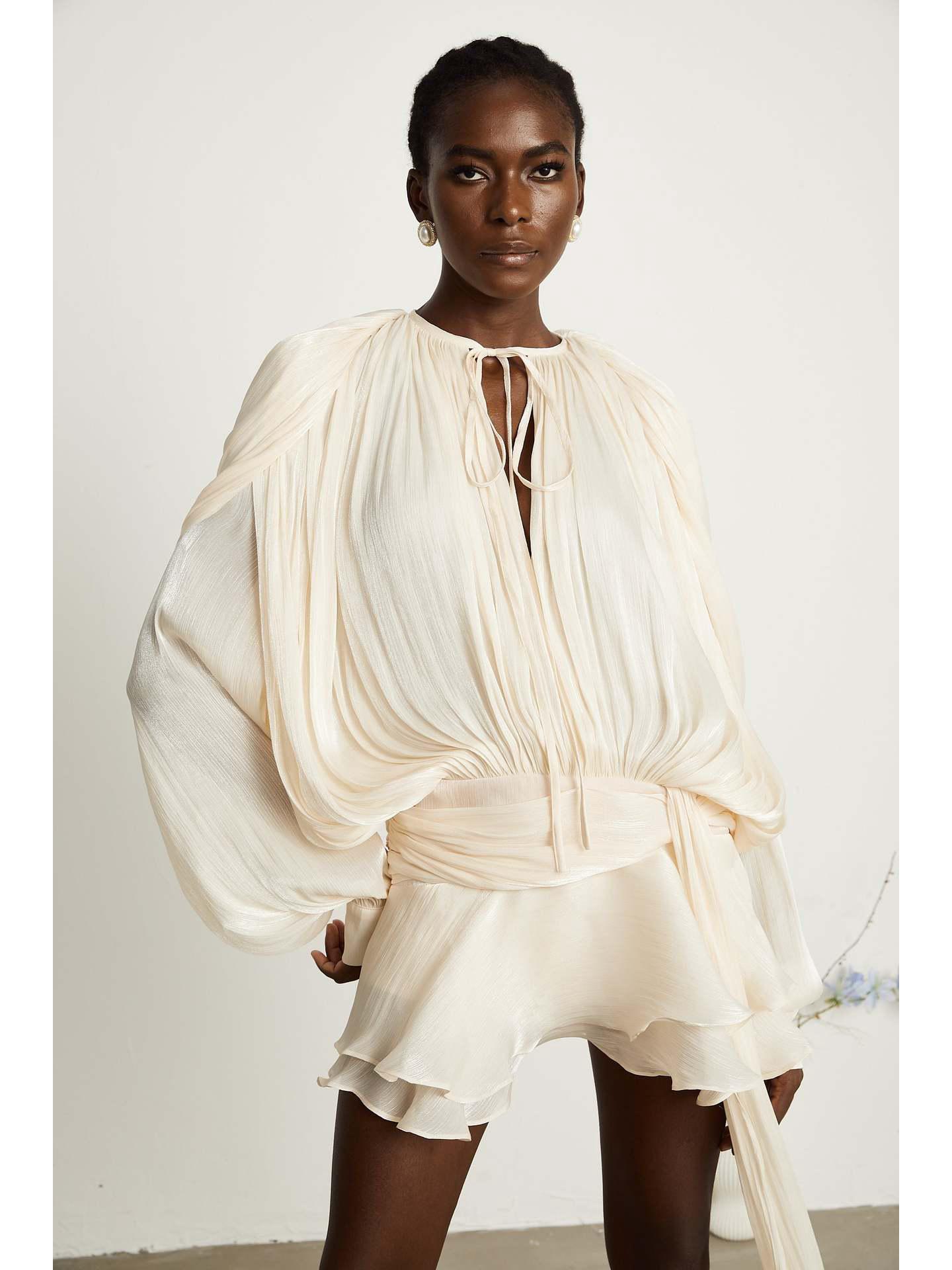 2026 Cross-Border European & American Puff Sleeve Dress with Gauze Overlay and Underpants S