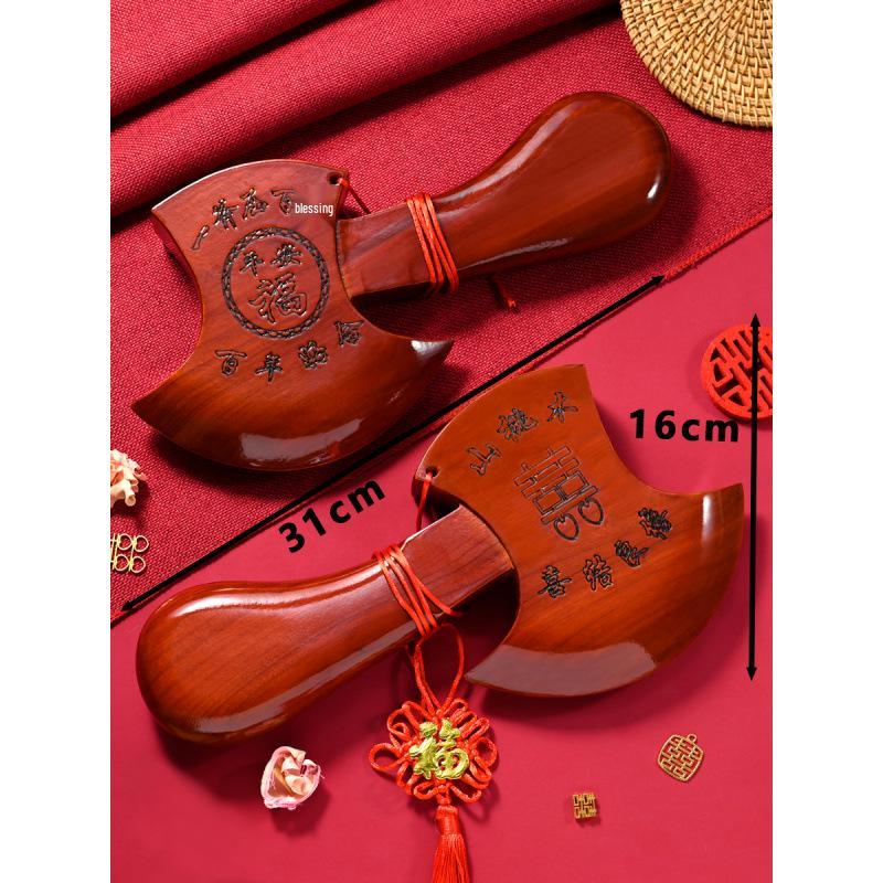 Peach Wood Deep Red Axe Pendant: Wedding Blessing for New Home & Bed-Pressing Ceremony