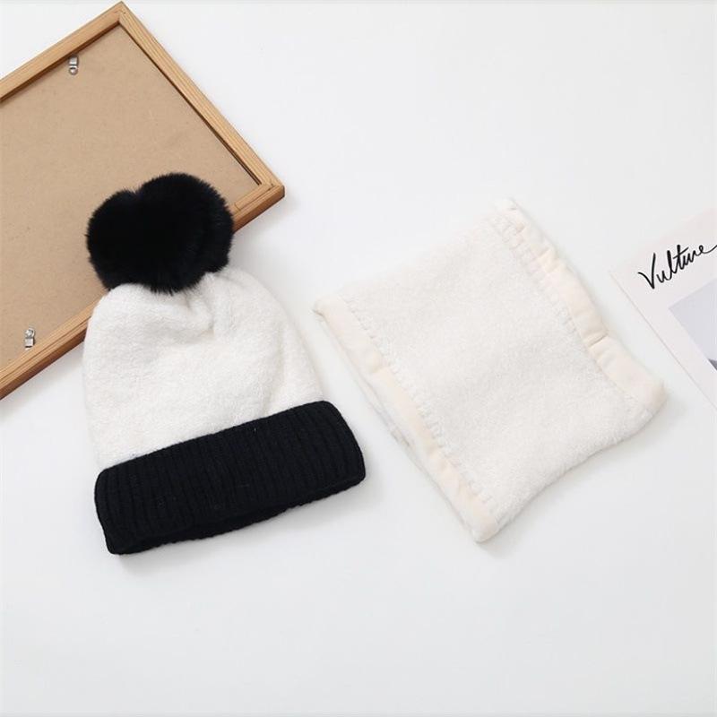 Autumn and Winter Women's Thickened and Velvet Versatile Wool Hat, Scarf, Two-piece Set, Casual Warm and Cold-proof Knitted Hat