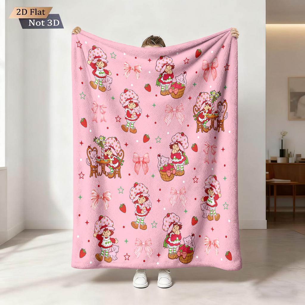 1pc Cute Strawberry Girl Printed 230 Flannel Blanket In Multiple Sizes Soft Comfortable Napping Cover Carpet Machine Washable
