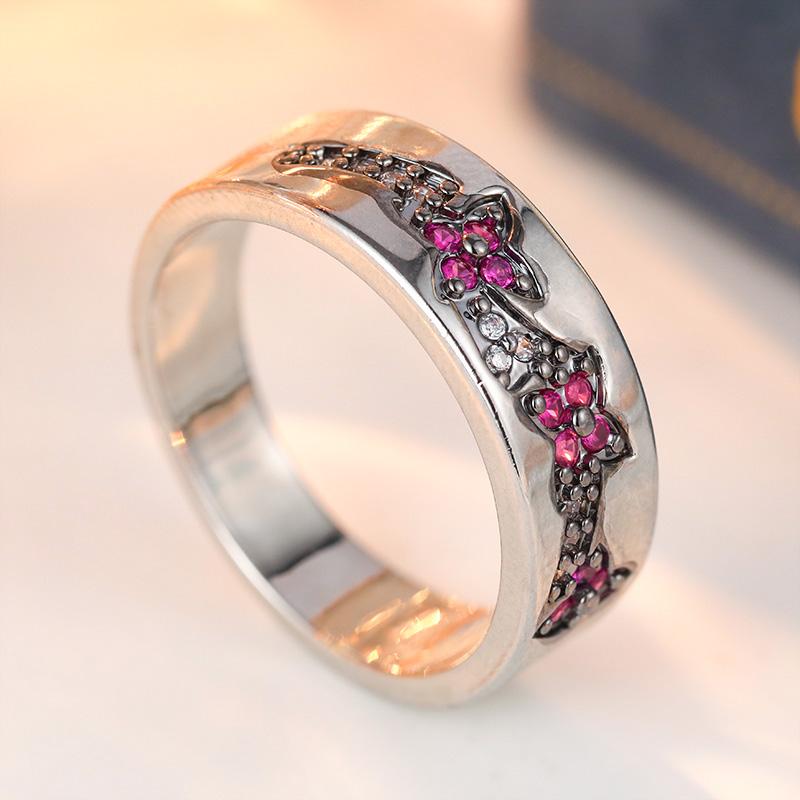 Dazzling Inlaid White Red CZ Women's Ring Vintage CopperColor Geometry Daily Wear Party Jewelry Anniversary Gift