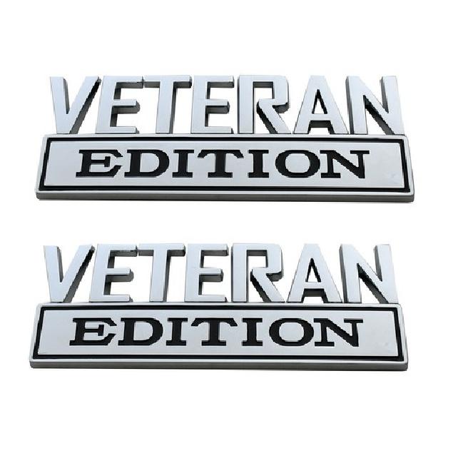 2pcs VETERAN Edition Decals Car Sticker 3D Raised Letter Emblem Black Chrome