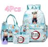 4-teiliges Set mit aufgedrucktem Demon Slayer-Cartoon-Rucksack, Handtasche, Federmäppchen und 750-ml-Trinkflasche für Teenager (Jungen und Mädchen) – große Kapazität, wasserdichter Schulrucksack