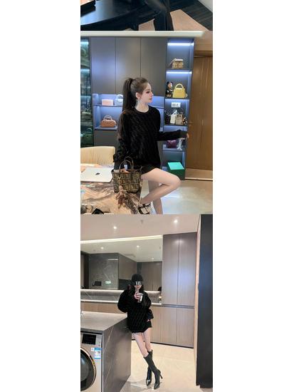 Unisex Černá Žakárová Pletená Mikina s Designem Písmen, Dlouhý Rukáv, Kulatý Výstřih