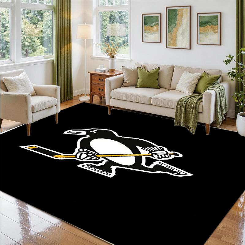 Pittsburgh Penguins Design Crystal Velvet Rug Soft Decorative Mat for Bedroom Entrance