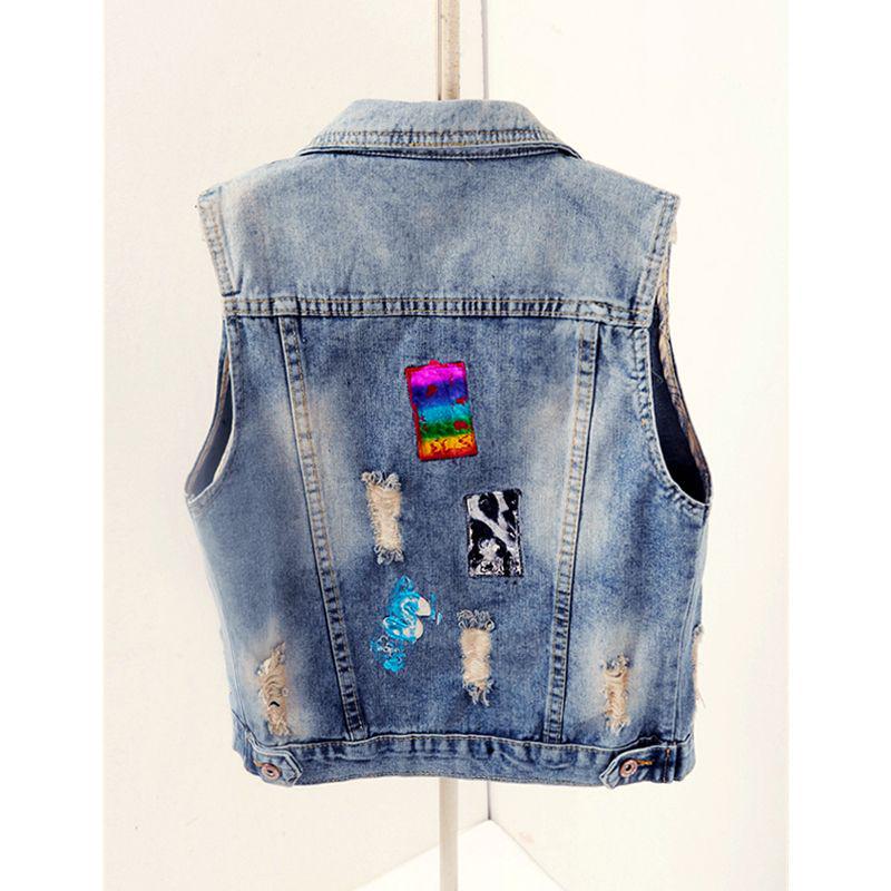 2023 Spring & Fall European Style Patchwork Ripped Denim Vest for Women