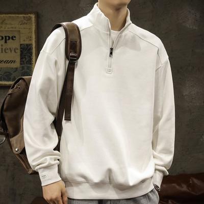 Men Sweatshirt Half Zipper Elastic Cuffs Long Sleeves Stand Collar Loose Pure Color Casual Daily Wear School Mid Length Top