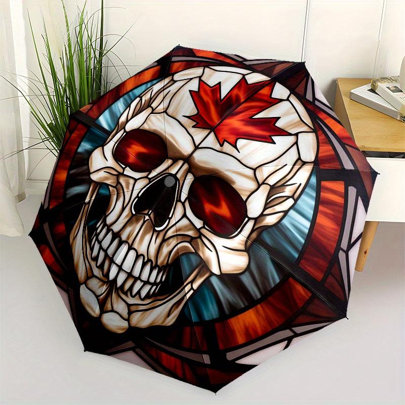 Stained Canadian Skull ArtworkUmbrella, Portable 3-Fold Compact Umbrella,Christmas Gift ES652