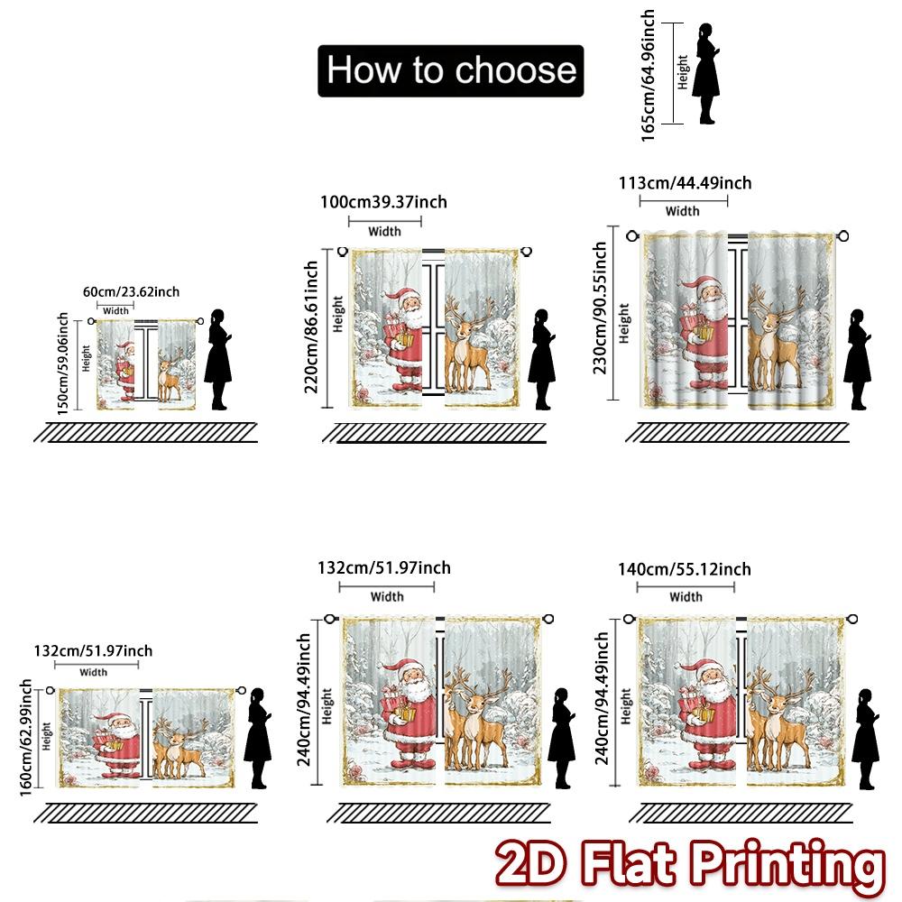 2pcs, 2D FLAT PRINTING Curtains (Without Rod) Santa and Reindeer Halloween Festival Creative Curtains Machine Washable Fabric