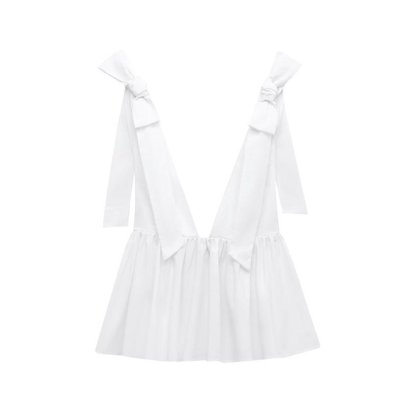 Jnleaog Spring New Arrival Women's Clothing Fashion Style French Fashion In Stock Drawstring Bowknot Decoration Poplin Tops