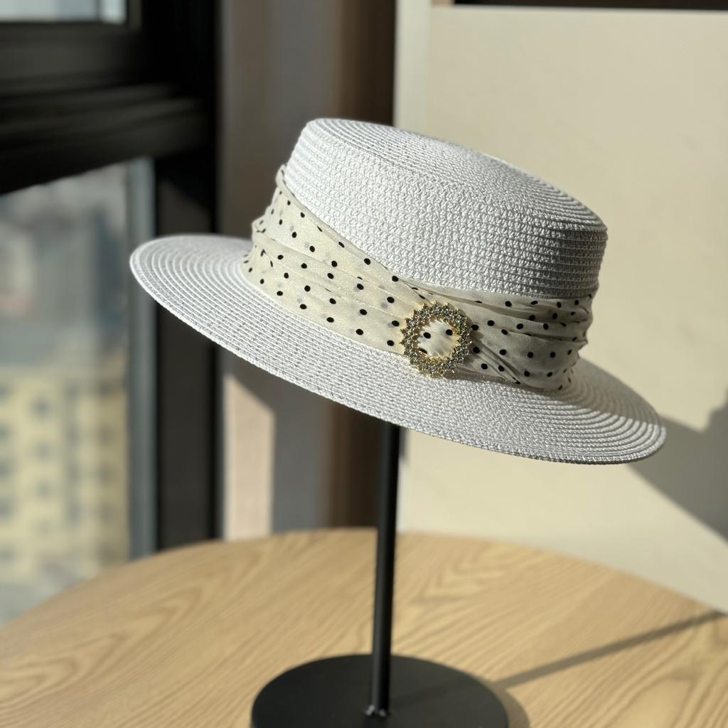 New French Seaside Straw Hat Women's Summer Flat-top Sun Hat Sun Protection Beach Hat UV Protection Top Hat