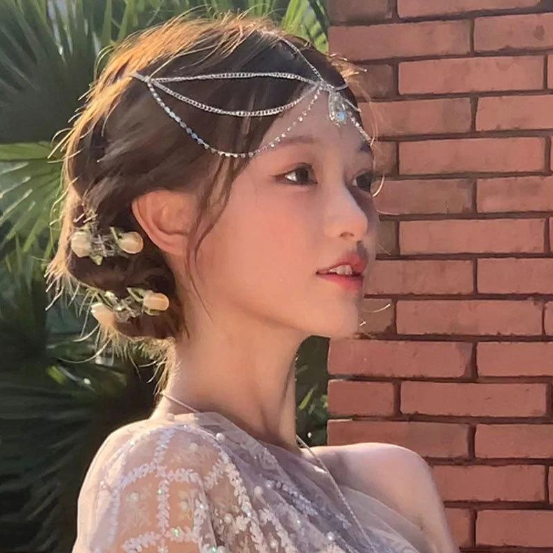 Handgefertigtes Süßes Hochzeitskopfstück Kristall Braut-Kopfkette Diadem Haarschmuck für Damen Strass Stirn-Haarband Zubehör