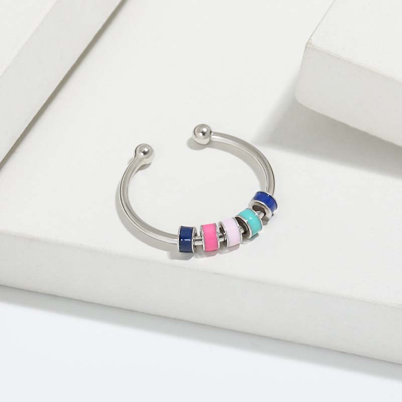 Yerik Stainless Steel Drip Oil Rotate Bead Anxiety Rings for Women Fashion Colorful Enamel Unisex Fidget Ring Trendy Jewelry