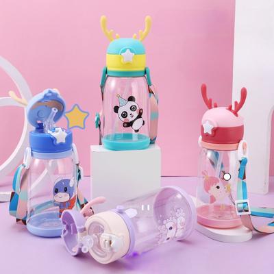 600ml Creative Antler Sippy Cup Water Bottle with Straw Portable Kids Leakproof Jug Outdoor Sports Bottles Children's Drinkware