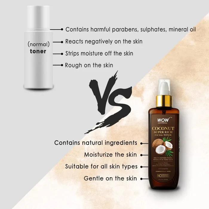 Wow Skin Science Coconut Super Rich Facial Toner for Hydrating & Toning Skin - for All Skin Types - No Parabens, Sulphate & Silicones, 200ml