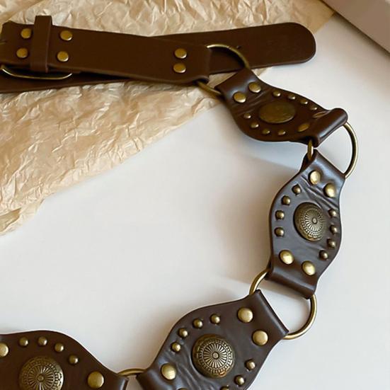 Retro Women Belt Bohemia Style Alloy Imitation Leather Waist Chain Dresses Shirts Tops Waist Belt Clothing Accessory