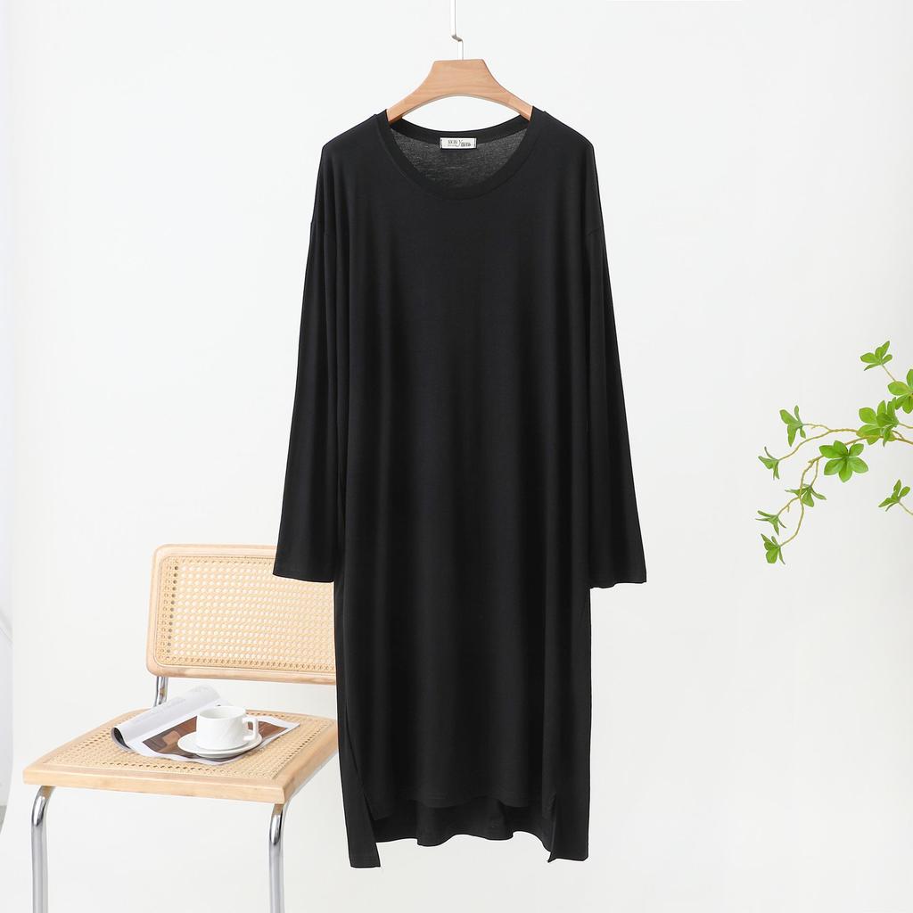 Women's Long Cotton Nightgown, Thin Loose Fit, Long Sleeve, Solid Color, Plus Size, Home & Outdoor Wear