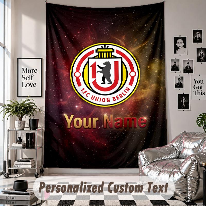 Wall Hanging Tapestry With Custom Name & Text, Union Berlin FC Decorative Tapestry For Bedroom