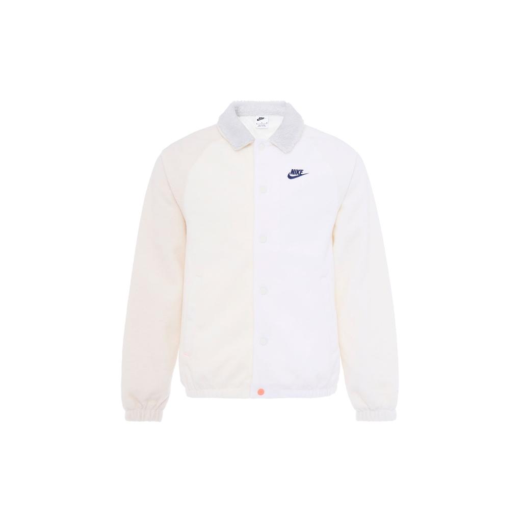 Nike Sportswear Logo Embroidered Fleece Collar Jacket Men Outerwear White FB1827-133