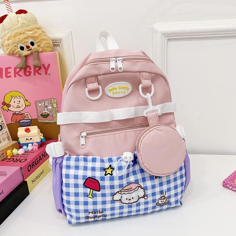 School bag new love primary school students 1-3 grades backpack plaid large-capacity batch
