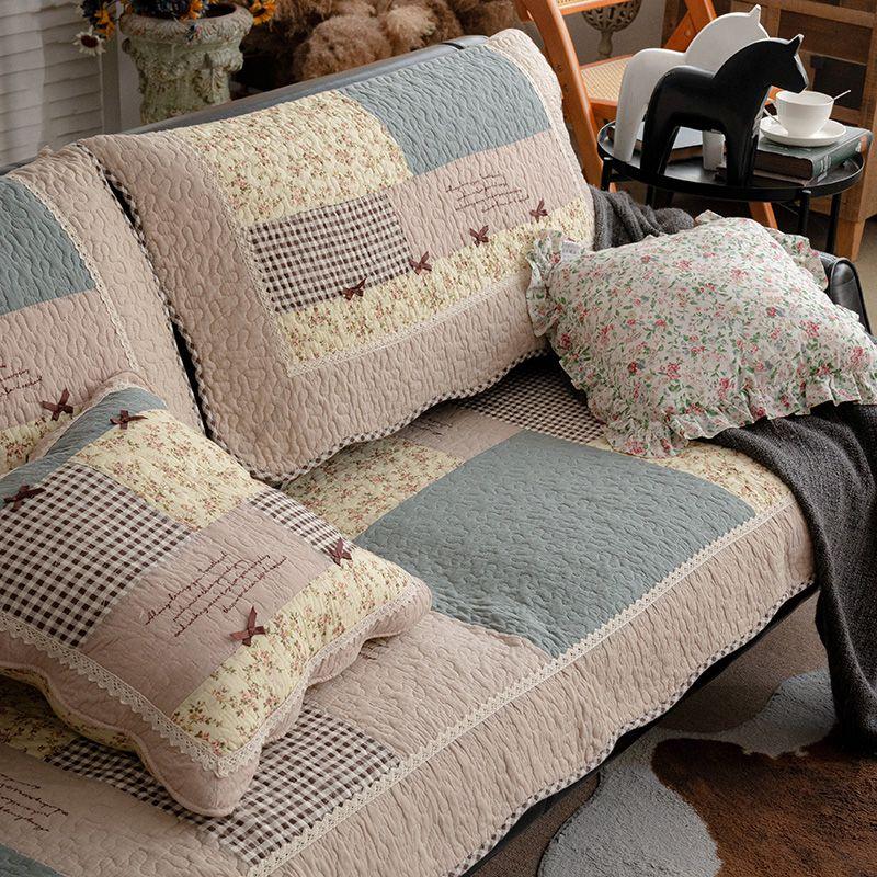 

Patchwork Designer Model Korean Style Cotton Washed Sofa Cushion Cloth Yilan Non Slip All Year Round Leather Sofa Towel Four Seasons Pastoral Coffee(Oath Brown) 50*50cm pillow case