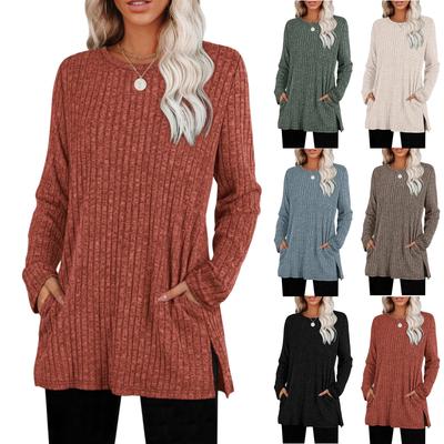 Damen Modischer Langarm-Pullover Einfarbiger Top