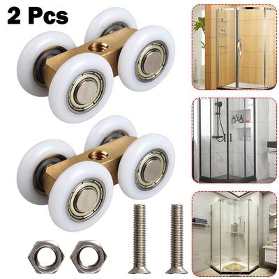 2pcs Shower Door Rollers Pulley Four-Wheel Bathroom Sliding Glass Door Rollers Hanging Wheels Bathroom Door Replacement Wheel