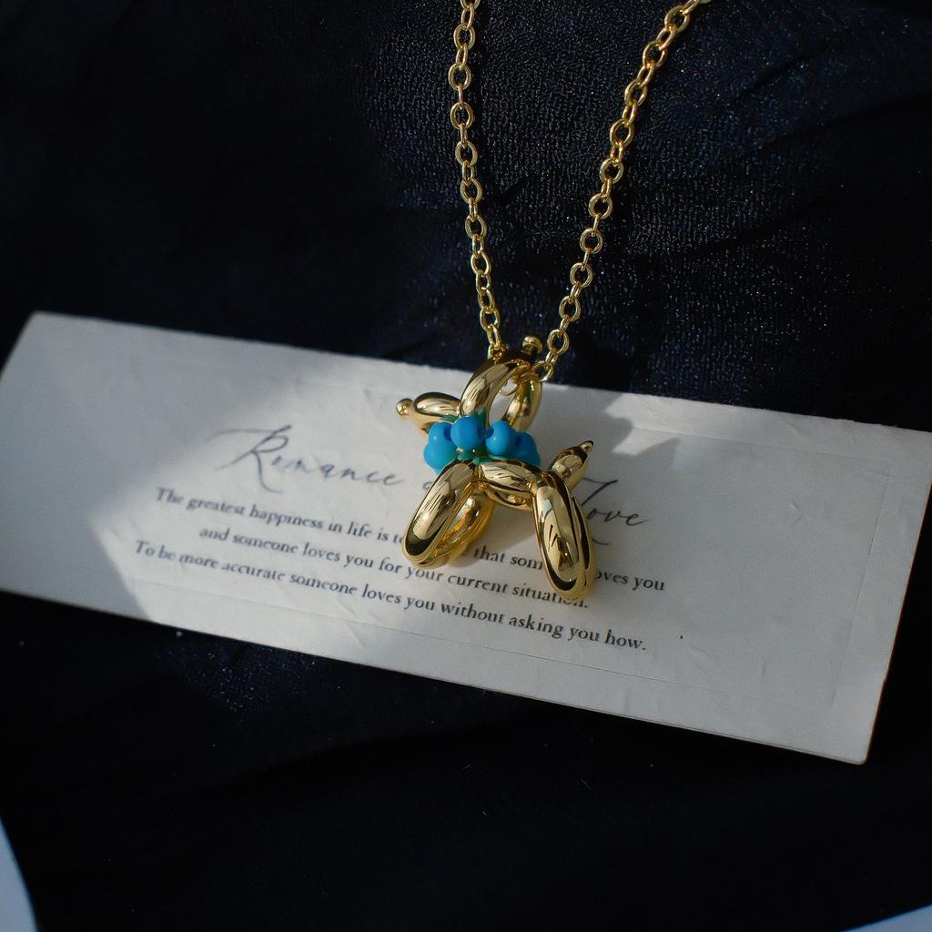 Turquoise Balloon Puppy Necklace Female Niche Light Luxury High Sense Dopamine Cute Collarbone Chain