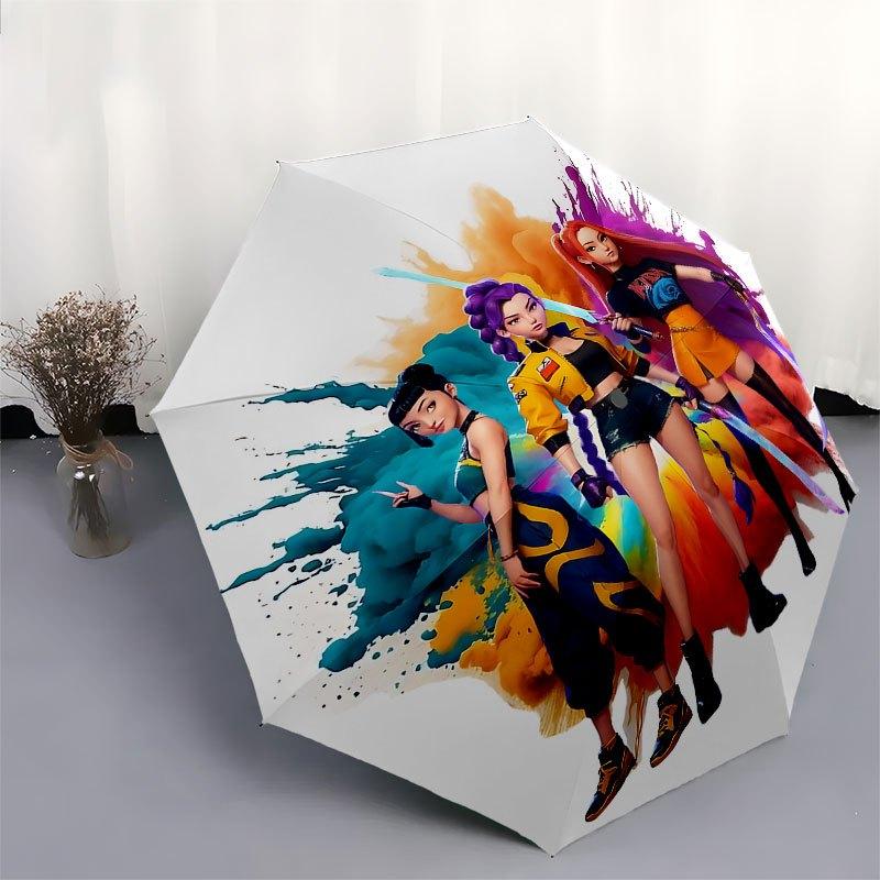 1pc K-POP hunter X Automatic Opening/Closing Umbrella with Convenient Three-Fold Design, 8 Iron Ribs - for Outdoor Daily Use, Travel A37