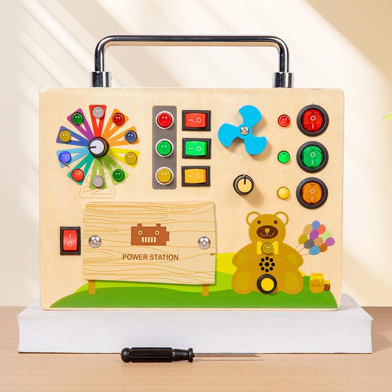 Children's Repair Circuit Busy Toolbox Hand Carry Busy Board Disassembly Wooden Box LED Light Socket Switch Toy