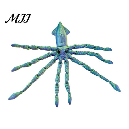 Articulated Ocean Creature Decor 3D Printed Squid Fidget Toy, Flexible Marine Animal Figure, Decompression Educational Cognitive Teaching Aid Sensory
