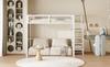 Loft bed 140*200 with ladder, children's bed with iron frame and storage shelf, wardrobe white (Old SKU LDB00198AAK)