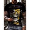Men's Summer Casual T-Shirt 3D Golden Lightning Skull Print Short Sleeve Streetwear